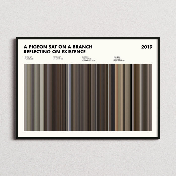 A Pigeon Sat on a Branch Reflecting on Existence Movie Barcode Poster